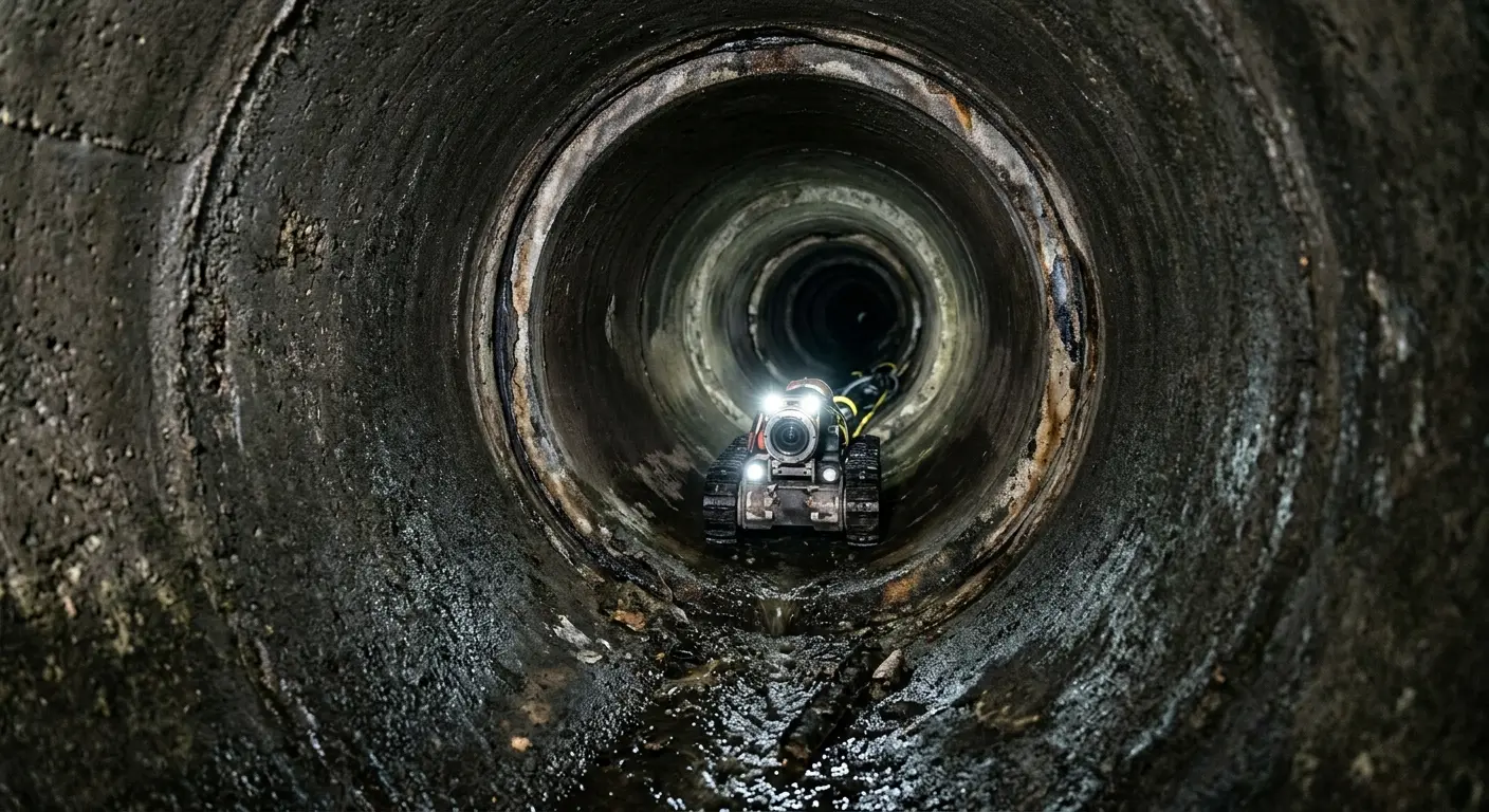 Robotic sewer camera inspecting pipe interior for Drain Snake Service in Bronxville