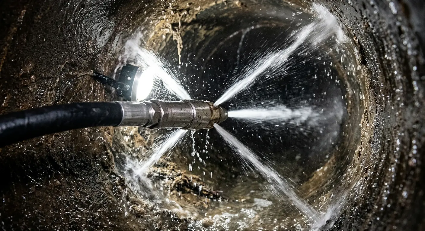 High-pressure hydro jetting nozzle cleaning sewer pipe for Sewer Line Relining in Bronxville